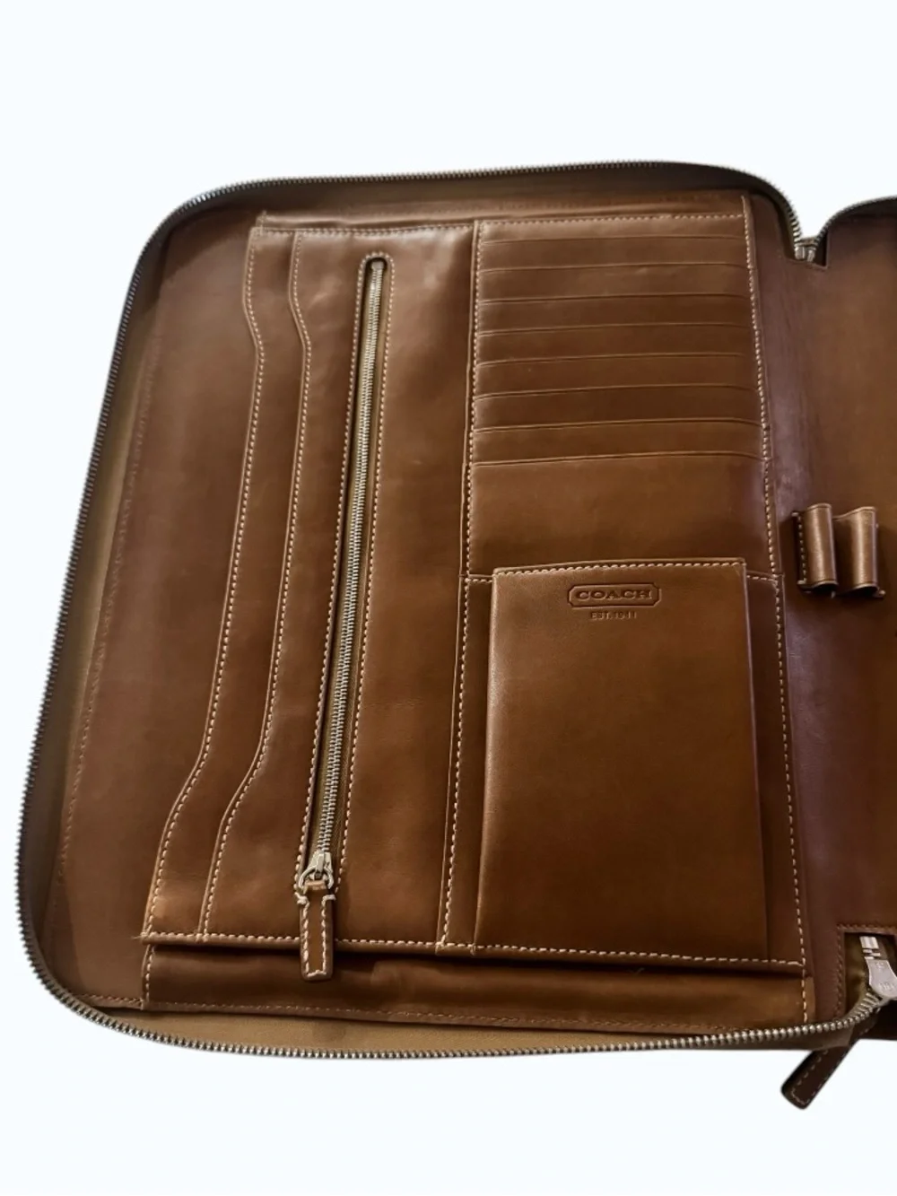 Coach Vintage Brown Leather Bi-fold Portfolio Notebook Organizer 12.5